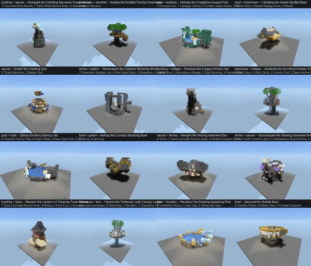 Random piles that forged buildings, treehouses, pools, bowls, saucers and shrines.