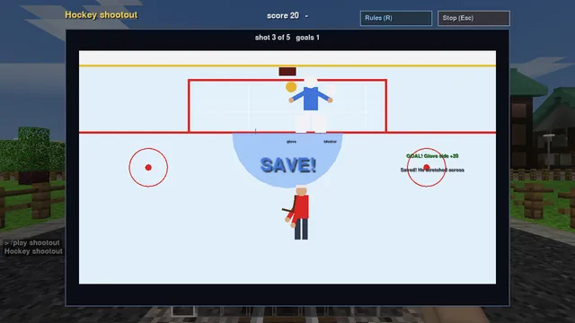 Hockey: a goalie with pads, glove and blocker, and a goal light that really comes on.